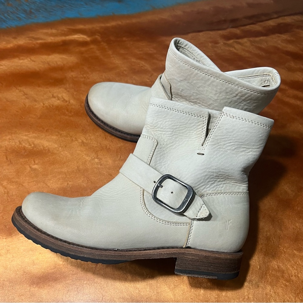 Womens Cream Leather Buckle Ankle Boots